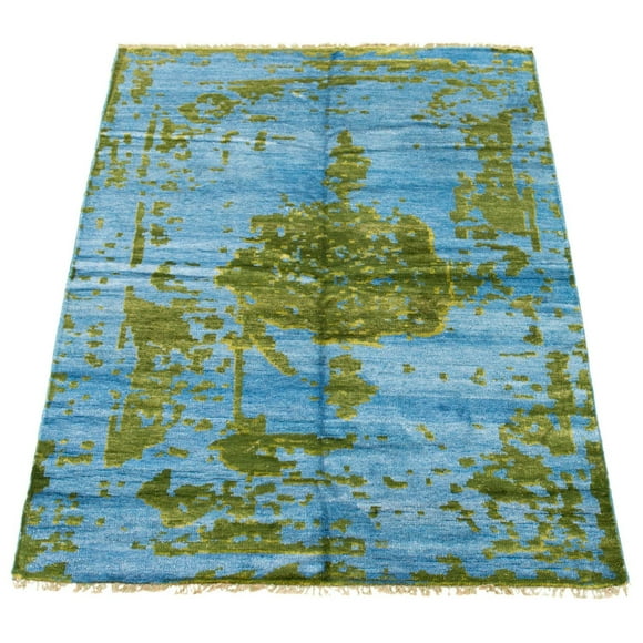 ECARPETGALLERY 5'6" x 7'7" Bordered Jules Oushak Hand-knotted Area Rug for Living Room, Dining Room and Bedroom in Blue