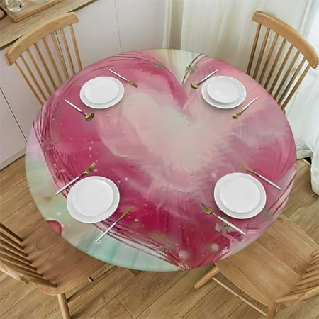 

BCIIG Heart Love Romanticism Round Table Cover Stain Resistant Washable Indoor Outdoor Tablecloth Kitchen Dining Wedding Parties 100% Polyester Fiber 46-50