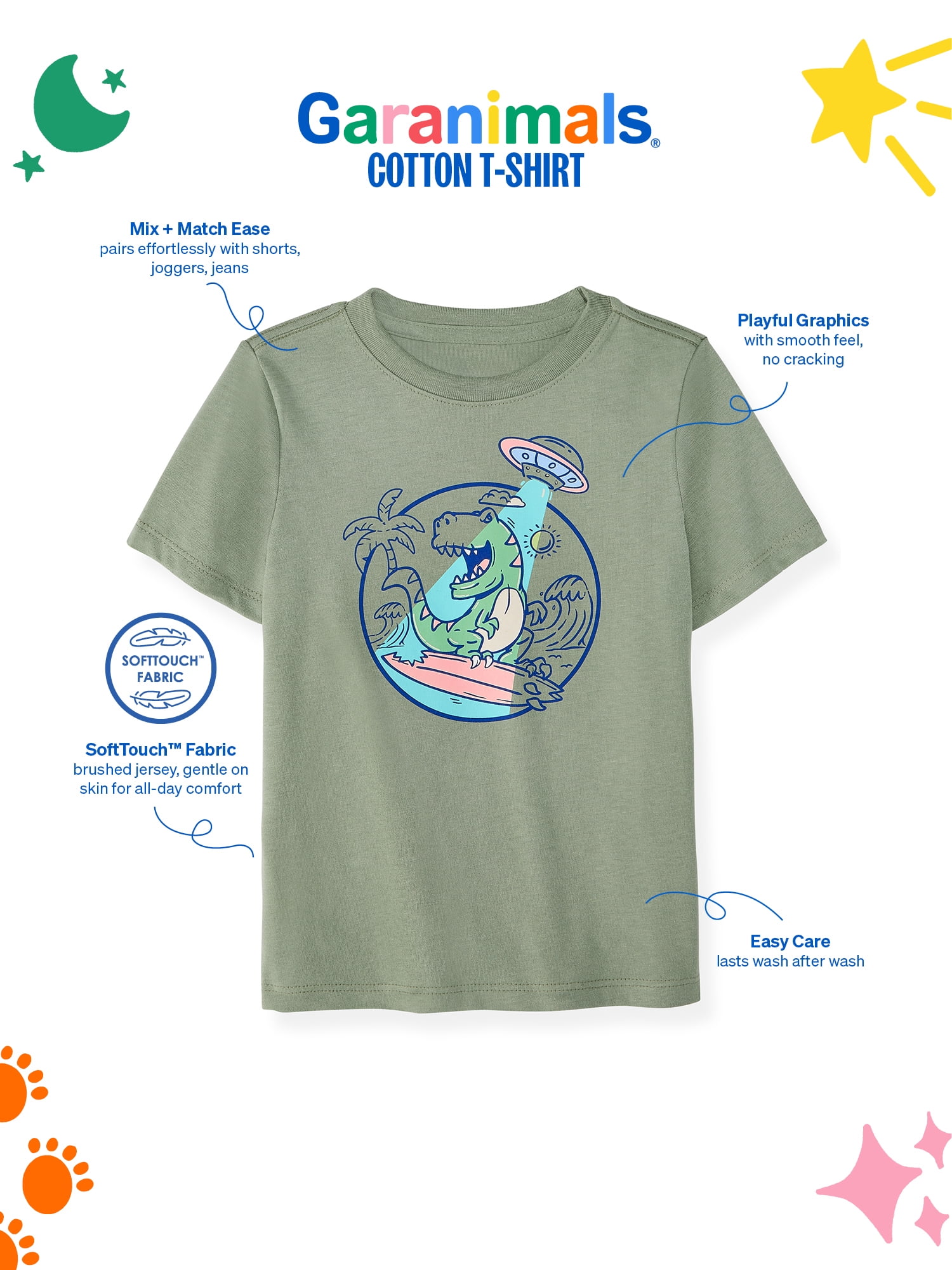 Garanimals Newborn, Baby & Toddler Boy Cotton Short-Sleeve Graphic T-Shirt, Sizes 0-6T