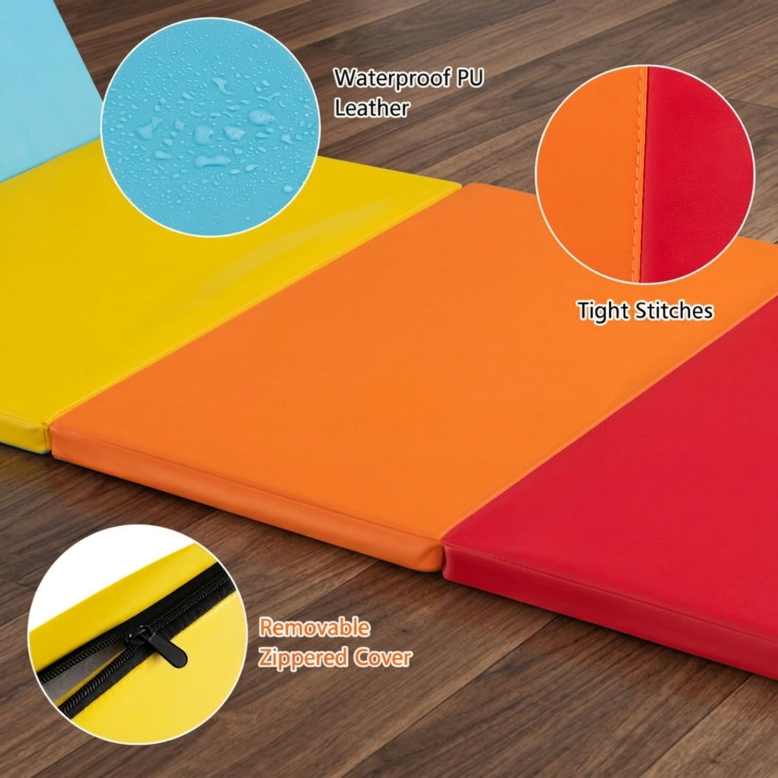 Airfind 5 Panel Folding Gymnastics Mat for Kids with Reinforced Carry Handles and Hook and Loop Fasteners for Home Tumbling and Yoga, Red