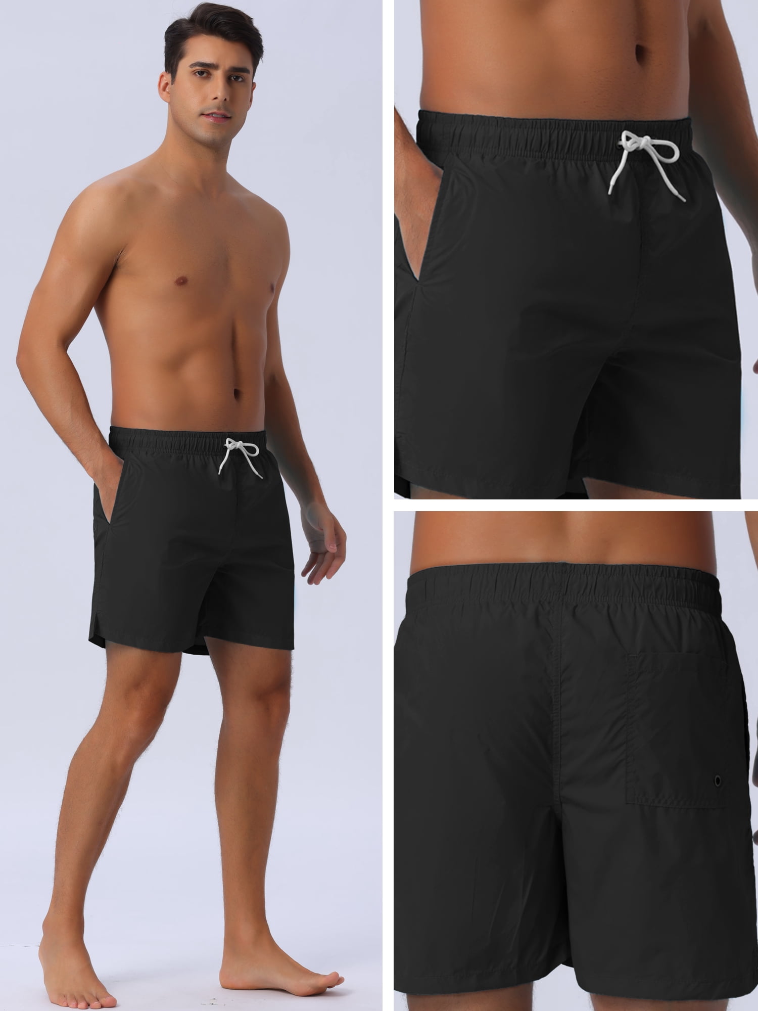 DARING DIVA Men's Summer Drawstring Elastic Waist Mesh Lining Solid Board Shorts 32 Black