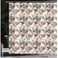 thumbnail image 3 of Ambesonne Tropical Shower Curtain, Plumerias Hibiscuses Art, 69"Wx84"L, Jade Green Pale Ruby, 3 of 4