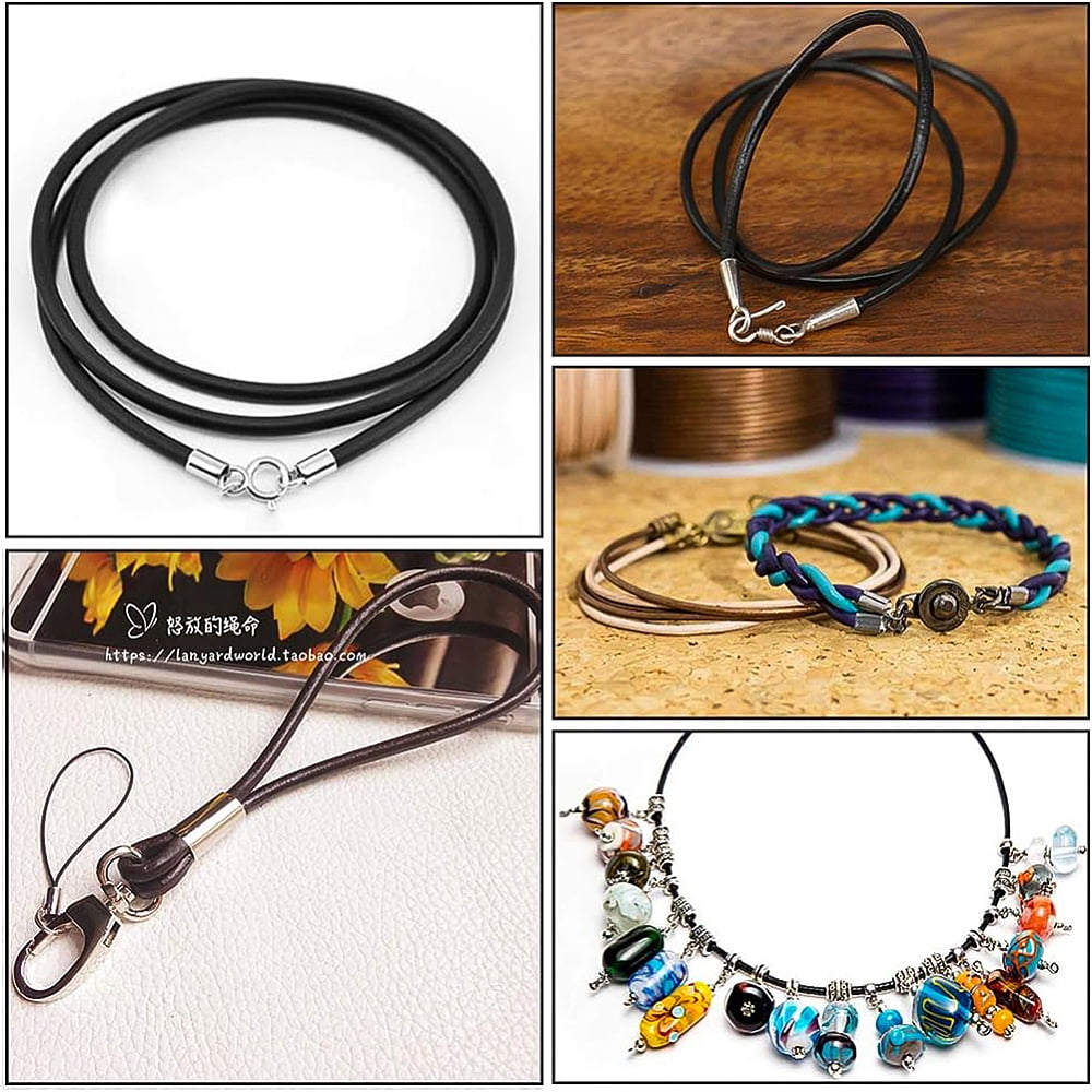 1Roll 1.5mm 50 Yards Round Leather Cord Black Genuine Leather Cord Leather String for Bracelet Neckacle Beading Jewelry Making DIY Crafts