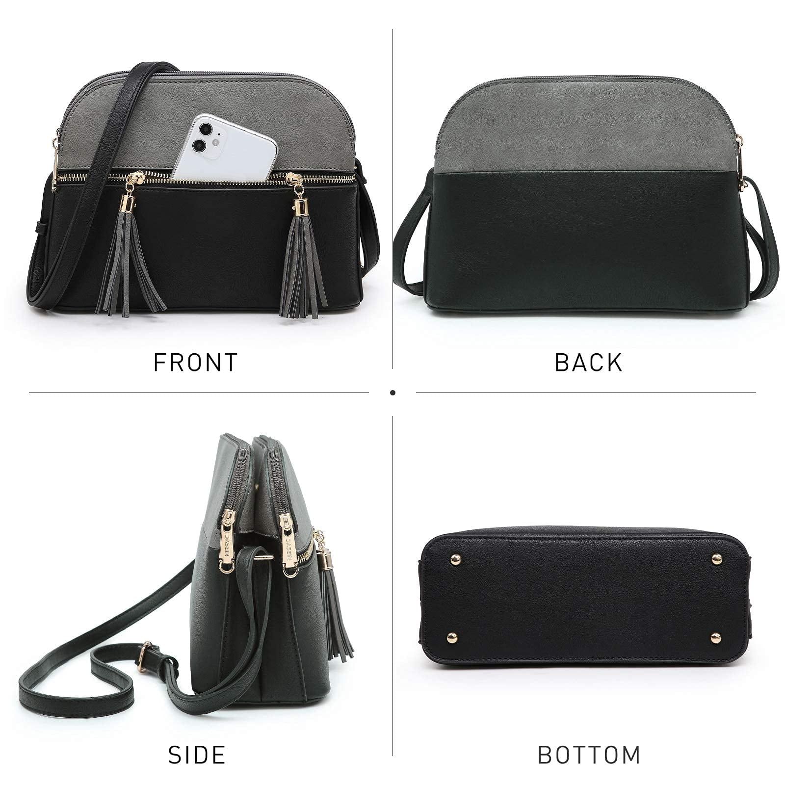 Dasein Women Tassel Zipper Pocket Crossbody Bag Shoulder Purse Fashion Travel Bag with Multi Pockets