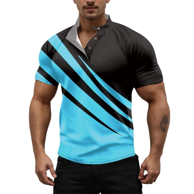 Summer Men'S Button Up Stand Up Collar Short Sleeved Shirt Casual Fashion Top2XL