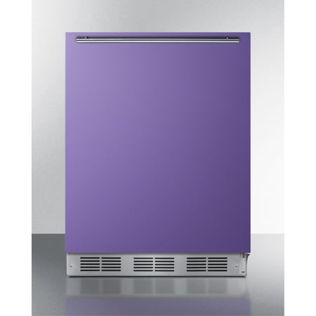Undercounter 24  all-refrigerator for residential use with lavender purple door  stainless steel handle  and white cabinet