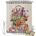 thumbnail image 2 of Easter Shower Curtain Bunny Easter Eggs Shower Curtains for Bathroom Decor, Waterproof Polyester Shower Curtain Set with Hooks, Extra Long 72" x 96" Colorful Egg Rabbit Leaves Flower, 2 of 9
