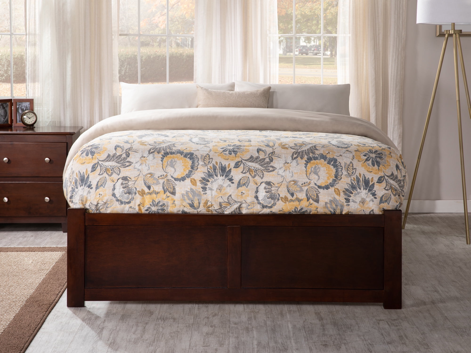 AFI Concord King Solid Wood Platform Bed with Footboard & 2 Storage Drawers, Walnut