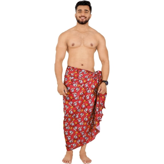 LA LEELA Men's Christmas Tree Swim Bath Trunk Vacation Xmas Party Swimsuit Swimwear Sarong Long Pareo Beach Gifts Wrap for Men One Size Ruby, Santa