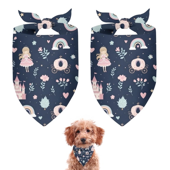 Dog Bandana 2 Pack,Navy Princess Castle Pattern Bandanas for Dogs,Cat Bandana,Small/ Large Dog Bandana 2 Size,Dog Bandanas