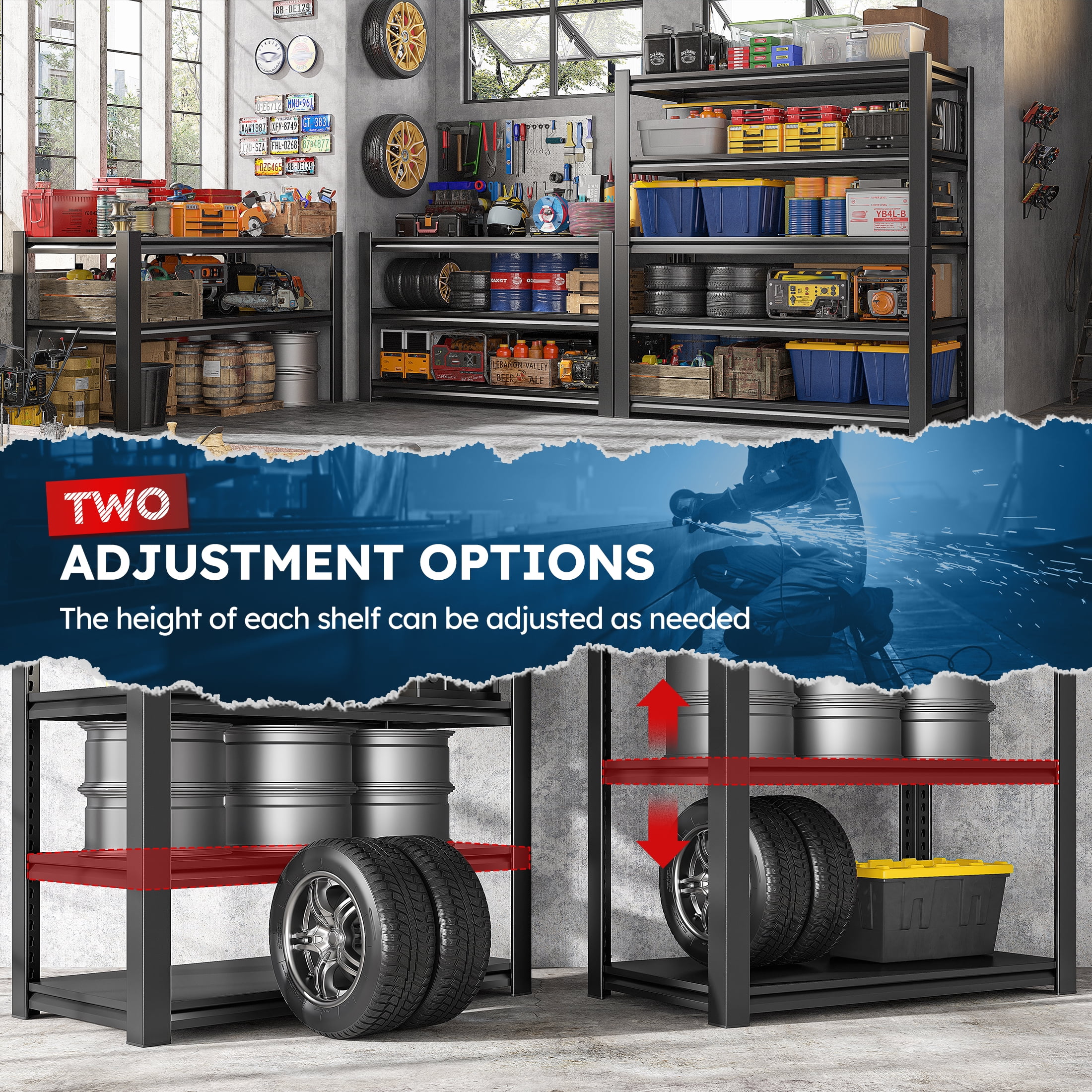 REIBII 72" H Garage Shelving Heavy Duty 3000 LBS 5 Tier Storage Shelves Adjustable Shelving Unit and Storage for Garage,Basement,36" W x 16" D x 72" H