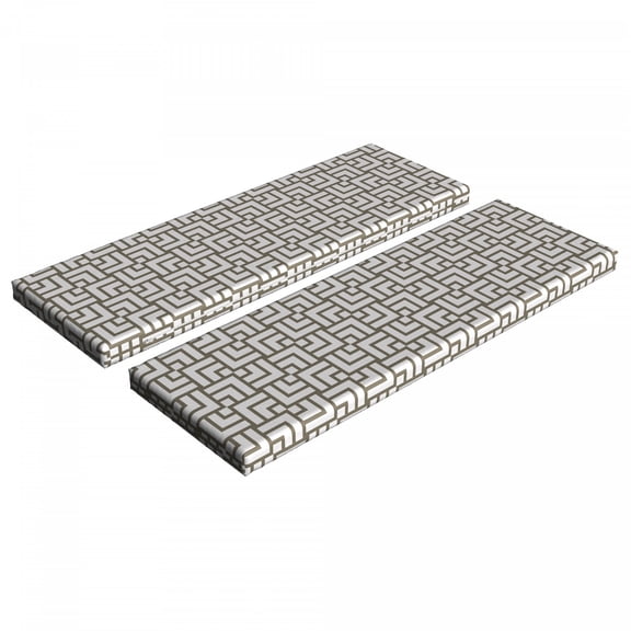 Modern Bench Cushion Set of 2, Mysterious Vintage Maze Modern Shape in Squares Lines Work of Art Print, Standard Size Foam Pad and Decorative Cover, Sage Green and White, by Ambesonne