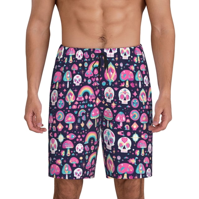Fotbe cute Skull rainbow mushroom Pantalones Cortos de Pijama para Hombre, Ropa de Dormir, Pantalones de Pijama Cortos para Hombre-X-Large