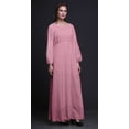 thumbnail image 3 of Bimba Moss Georgette Eagle Feather Printed Womenâ€™s Long Sleeve Elastic Waist MaxiÂ&nbsp;DressÂ&nbsp;Gown-XX-Large, 3 of 5