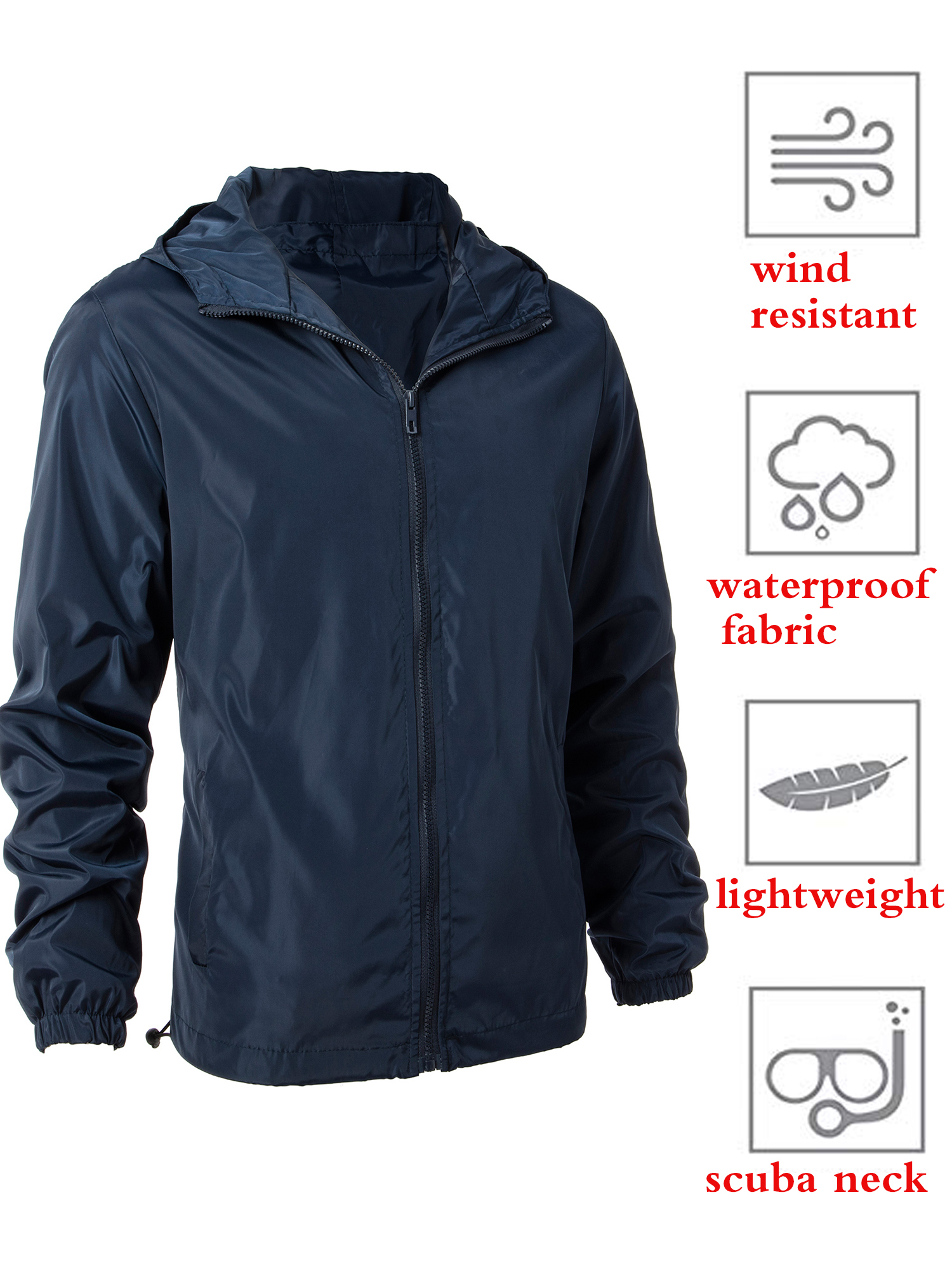 Big & Tall Men's Hooded Jacket Wind Resistant/Water Repellent Windbreaker Jacket Lightweight Active Windbreaker Winter Jacket, up to 7XL - image 3 of 8