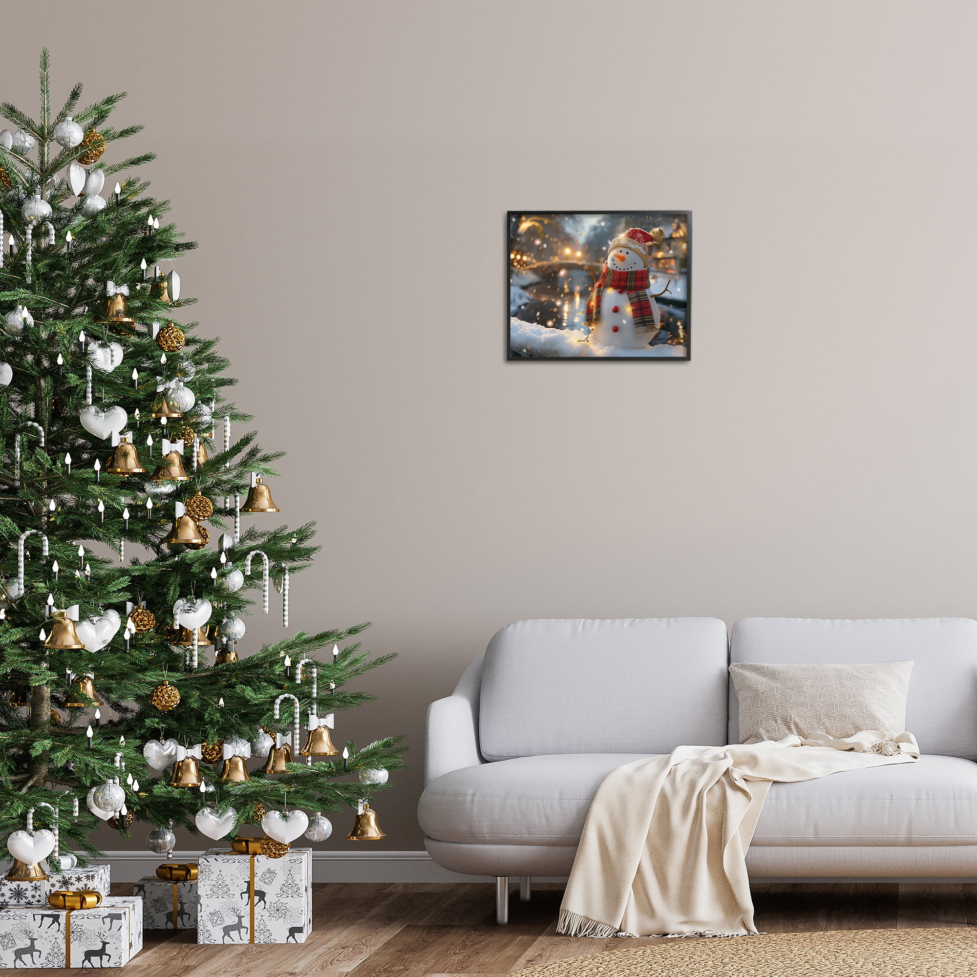 Stupell Industries Snowman Windy Winter Scene Holiday Painting Black Framed Art Prints Wall Art, 20 x 16