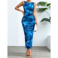 thumbnail image 5 of Women'S Sleeveless Summer Wedding Guest Dress Bodycon Floral Mesh Ruched Cocktail Maxi Dresses Blue S, 5 of 9