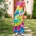 thumbnail image 7 of OGLCCG Girls Summer Maxi Dress Tie Dye Short Sleeve Casual Holiday A Line Flowy Long Dress Loose Boho Beach Dress with Pockets 4-14 Years, 7 of 7