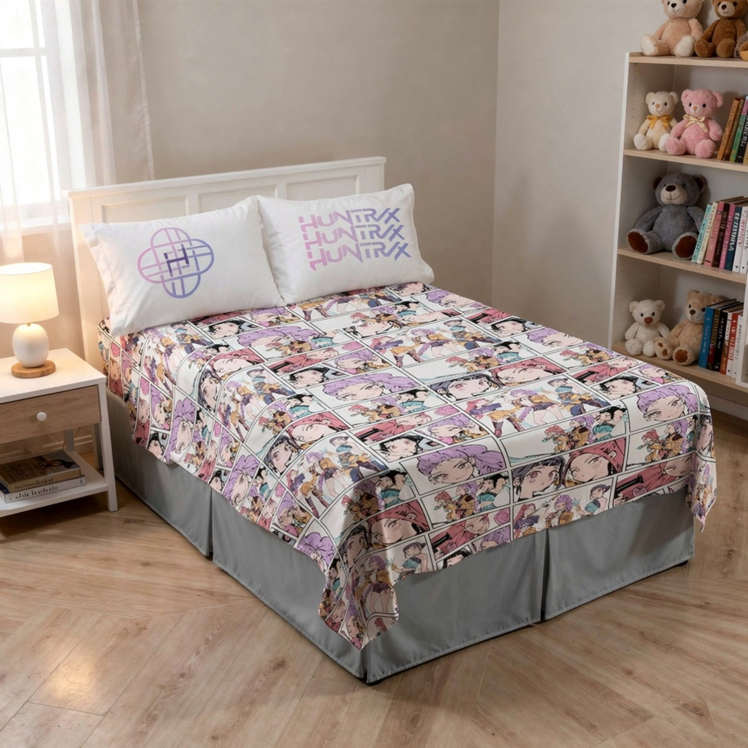 KPOP Demon Hunters Huntrix Trio Kids 4 Piece Bedding Sheet Set, Multicolor, Full Size