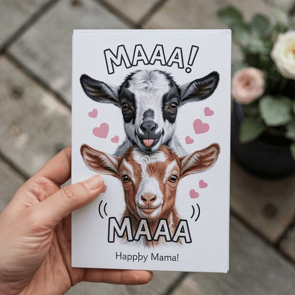 Maaa! Happy Mama Goat Greeting Card - Cute & Funny Blank Card for Mother's Day, Birthdays, or Any Occasion
