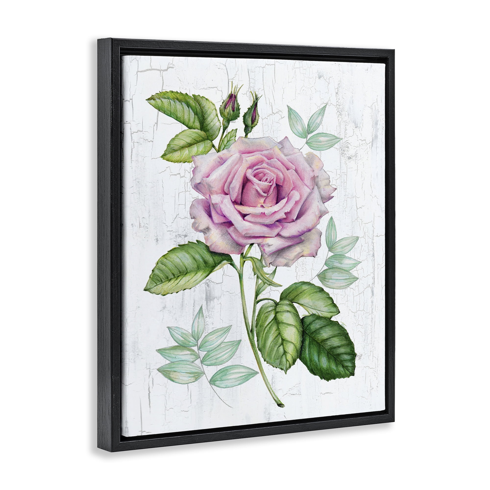 Stupell Industries English Manor Rose Botanical & Floral Painting Black Floater Framed Canvas Art Print Wall Art, 25 x 31