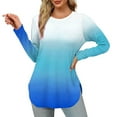 thumbnail image 2 of miqiqism Great discounts！Women's Tops Curved Hem Tees Pullover Shirts Gradient Crew Neck Tunic Blouses Loose Jumper Clothing,T# Blue,XX-Large, 2 of 6