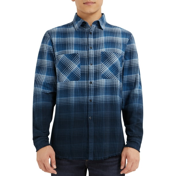 Epic Studios Men's & Big Men's Distressed Dip Dye Plaid Flannel Shirt