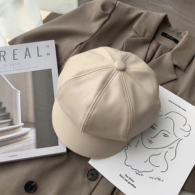 Boina de cuero para niños, otoño e invierno, para estudiantes, bonita, de cara redonda, estilo británico, gorra octogonal, gorra de calabaza