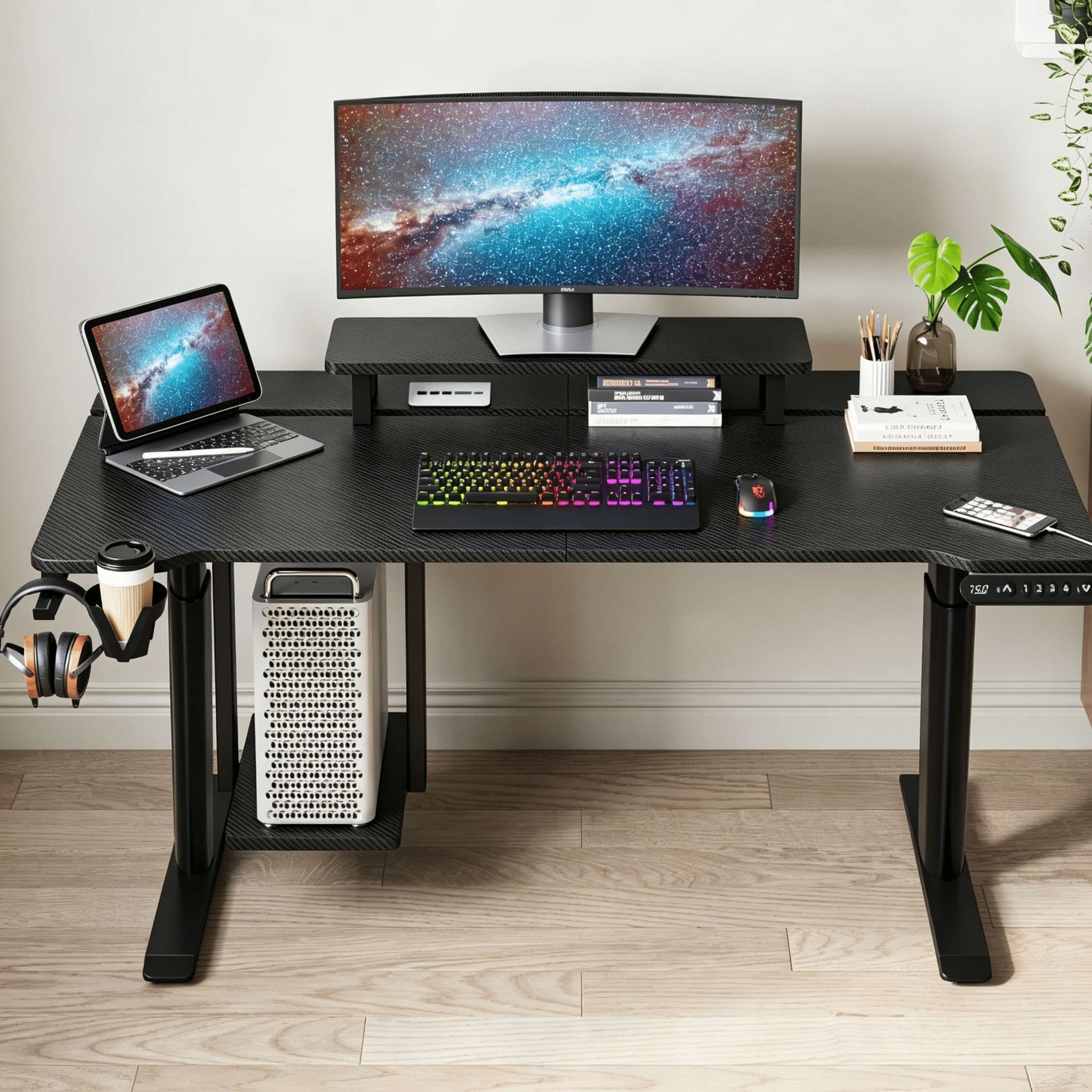 Astoutdoor 63 in Dual Motor Electric Standing Desk with Splice Board, Black