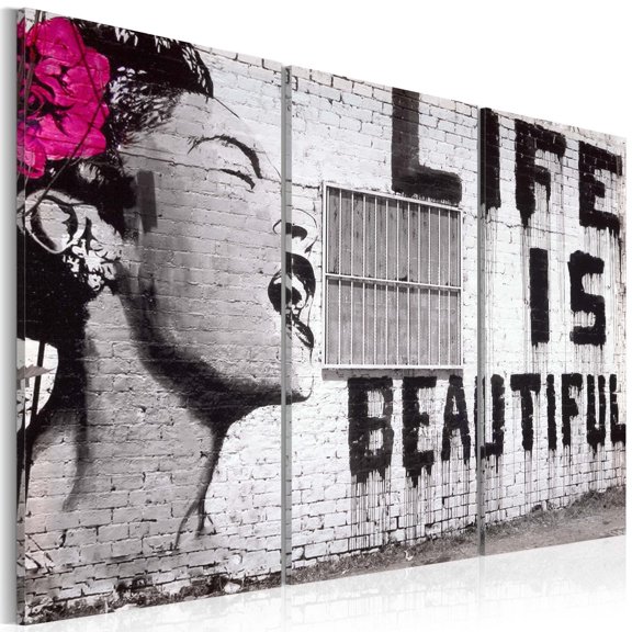 Tiptophomedecor Stretched Canvas Street Art - Banksy: Life Is Beautiful 3 Piece - Stretched & Framed Ready To Hang Art
