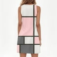 thumbnail image 4 of Women's Color Block V-Neck Sleeveless Sundress Geometric Print Summer Casual Dress with Elastic Waist for Art Museum Visits,Pink L, 4 of 5