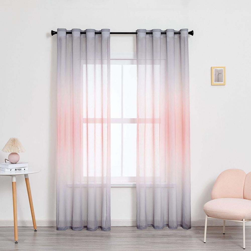 Pink and Gray Curtains for Girls Room Grommet Ombre Sheer Window