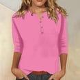 thumbnail image 4 of DondPO Womens tops Women's Fashion Button Up 3/4 Length Sleeve Solid Color T Shirt Shirt top Shirts for Women Blouses for Women Pink 2XL, 4 of 5