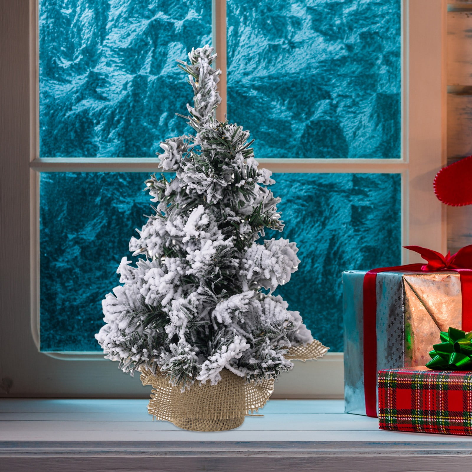 Lot De 5 Mini Sapins De Noël Blancs Artificiels - Décoration De Table, Bureau, Village Miniature - Tiges Pliables