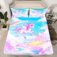 thumbnail image 2 of Feelyou Dreamy Purple Unicorn Bed Sheets for Teen, Mystic Castle King Sheets, Cartoon Magical Animal Sheet Set, Microfiber Bedroom Decor, 4-Piece, 2 of 7