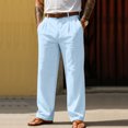 thumbnail image 2 of Garbnen Linen Pants Men Baggy Elastic Waist Wide Leg Trouser for Men Spring Summer Beach Men Lounge Pants with Pockets, 2 of 4