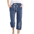 thumbnail image 2 of Women Capri Pants Clearance, Xunlbb Printed Women’s Elastic Waist For Casual With Casual Pockets Full Length Pants(Navy,XL), 2 of 4