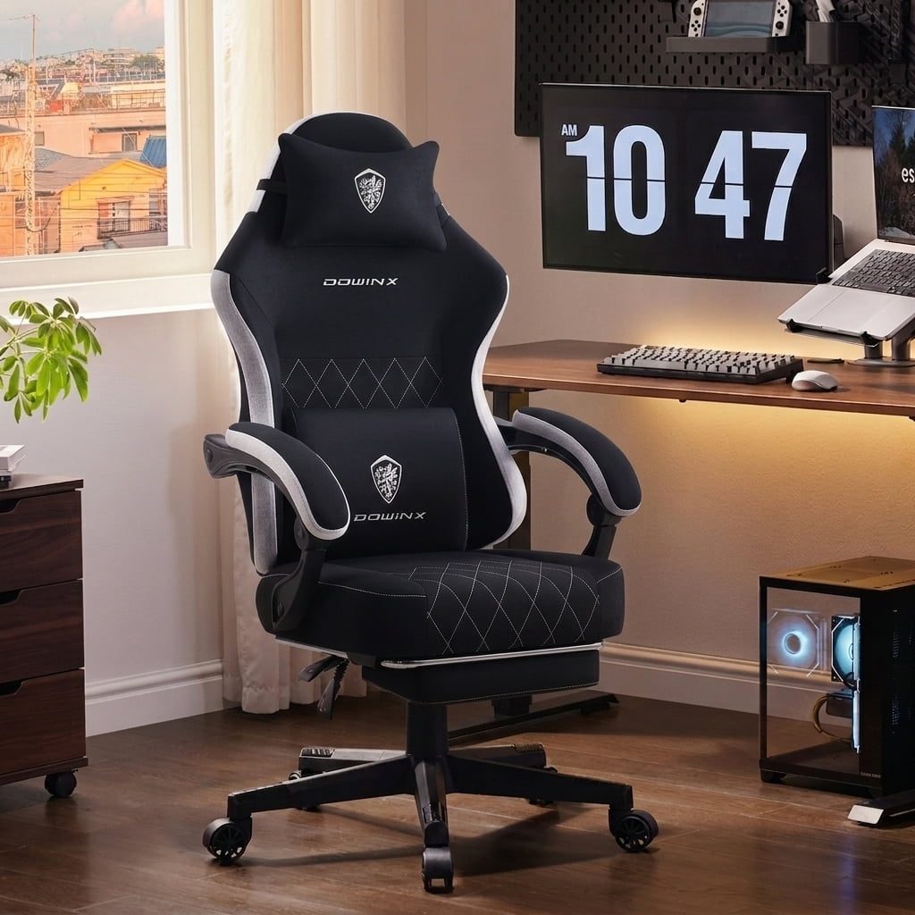 Dowinx Gaming Chair Fabric with Pocket Spring Cushion, Ergonomic High Back Computer Chair with Footrest