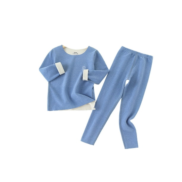 Bellella Kids Long Johns Elastic Waist Thermal Underwear Set Seamless  Pajamas Sets Breathable Fleece Lined Base Layer Thermals Sleep Dark Blue  120cm 
