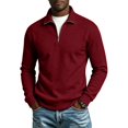thumbnail image 3 of Mens Quarter Zip Pullover Sweater Lightweight Mock Neck Slim Fit Pullover Knit Casual Polo Sweaters Wine S, 3 of 8