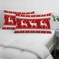 thumbnail image 3 of Christmas Elk Pillow Covers, Linen Long Throw Pillow Case, Xmas Snowflakes Vintage Red Geometric Art Holiday Pillow Protector Decorative Cushion Cover for Living Room/Bedroom 20" x 30", 3 of 8