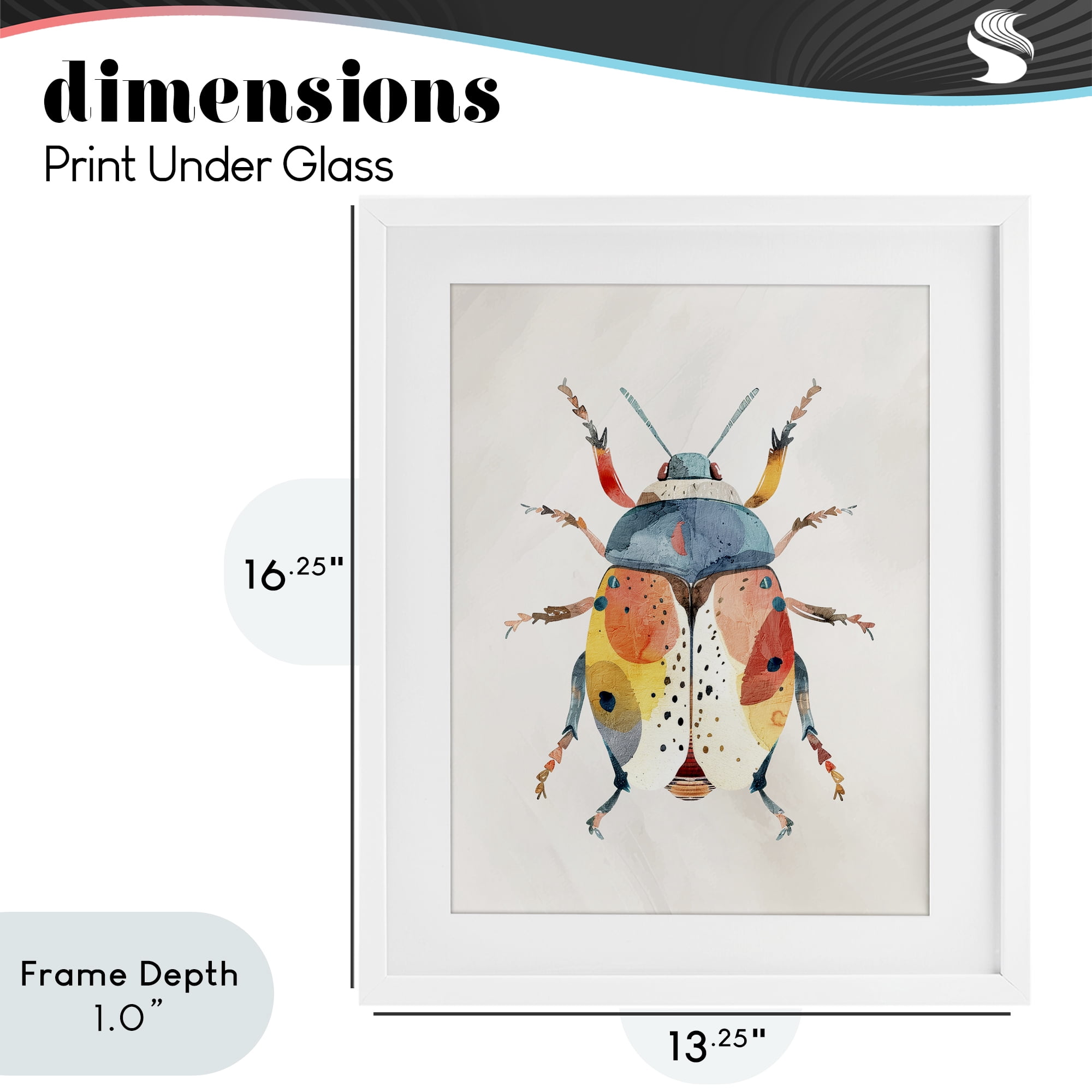 Stupell Industries Boho Colorful Beetle White Framed Print Under Glass, design by Kim Allen