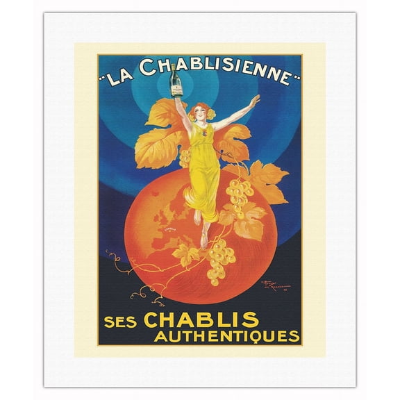 La Chablisienne Wine - Their Authentic Chablis (Ses Chablis Authentiques) - Vintage Advertising Poster by Henri Le Monnier c.1926 - Fine Art Rolled Canvas Print (Unframed) 16in x 20in