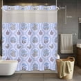 thumbnail image 5 of No Hook Shower Curtains with Snap-in Liner Set, Spring Floral Waterproof Hotel Style Bathroom Shower Curtain, Retro Flowers Leaves Botanical Light Blue Breathable Mesh Top Bath Curtains 72''x78'', 5 of 9