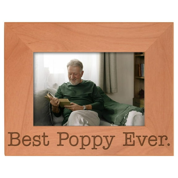 ThisWear Birthday Gift for Grandpa Best Poppy Ever Natural Wood Engraved 4x6 Landscape Picture Frame Wood
