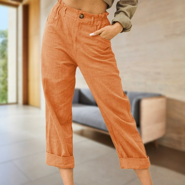 Pantalones Casuales Pantalones casuales de mujer Pantalones de verano de algodón transpirable Pantalones delgados (naranja L) Cgtredaw para Mujer Naranja T XXL