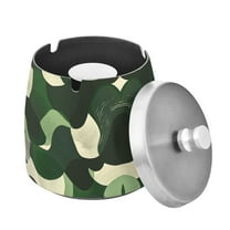 Yayeee Ashtray with Lid for Cigarette Smokeless Stainless Steel Home Ash Holder, Black Abstract