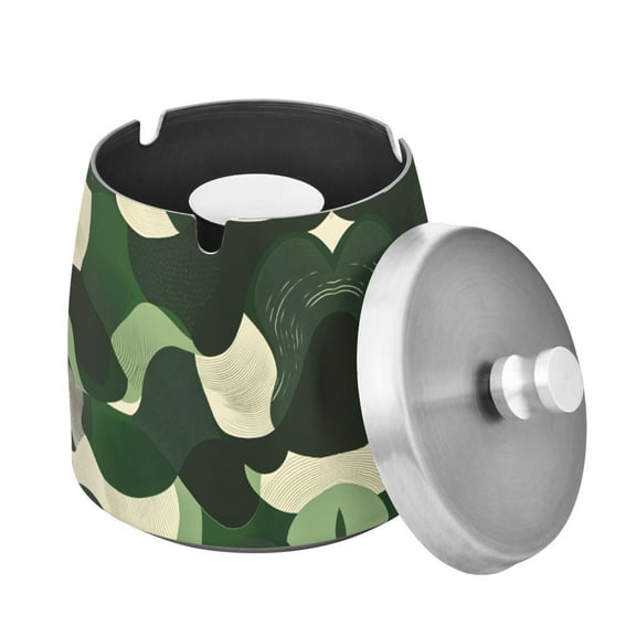 Yayeee Ashtray with Lid for Cigarette Smokeless Stainless Steel Home Ash Holder, Black Abstract