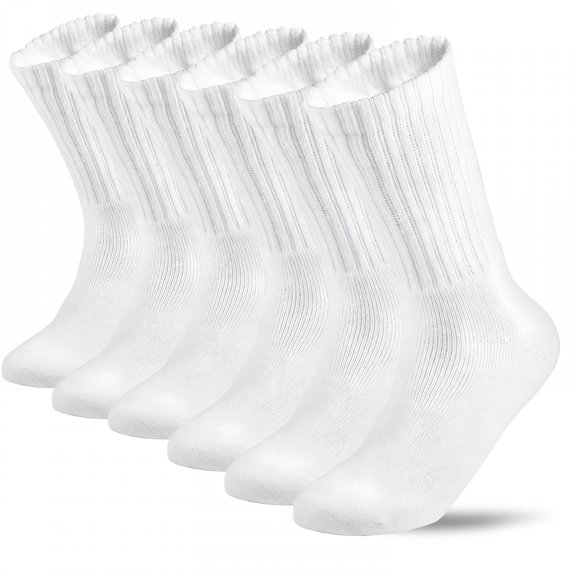 TELOLY 6 Pairs Men'S Athletic Cotton Casual Crew Solid Sport Socks White Size 9-11
