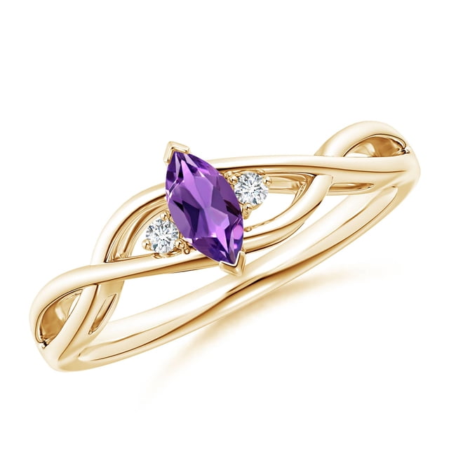 Angara Bague en Améthyste Naturelle - Bague Solitaire Marquise en Améthyste Entrecroisée avec Diamants en Or Jaune 14K pour Femmes (Taille de Bague = 6.5)